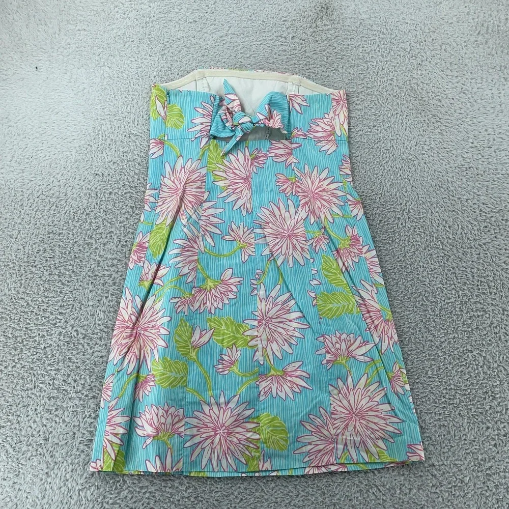 Lilly Pulitzer Strapless Dress Womens 2 Blue Pink Floral Bow Back‎ Sundress Mini - Picture 3 of 10